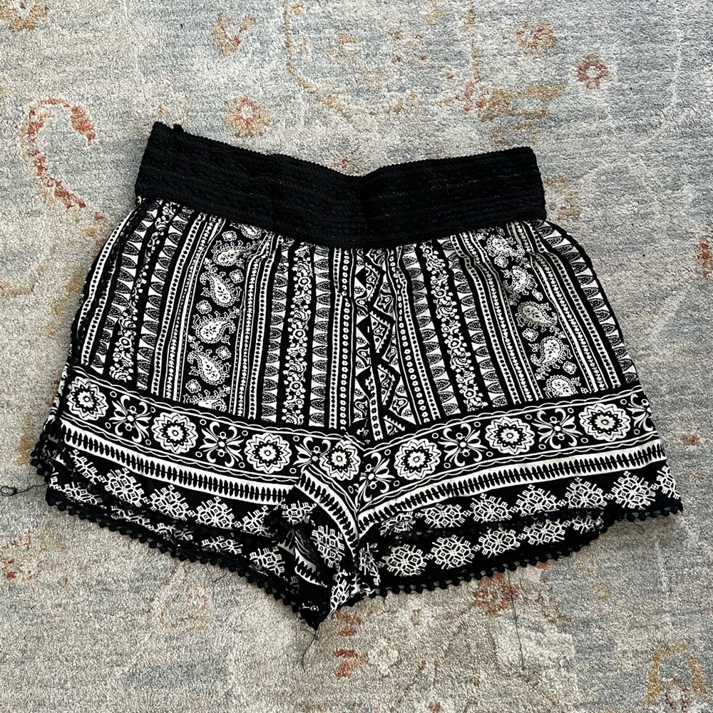Angie Black and White Paisley High Waist Shorts